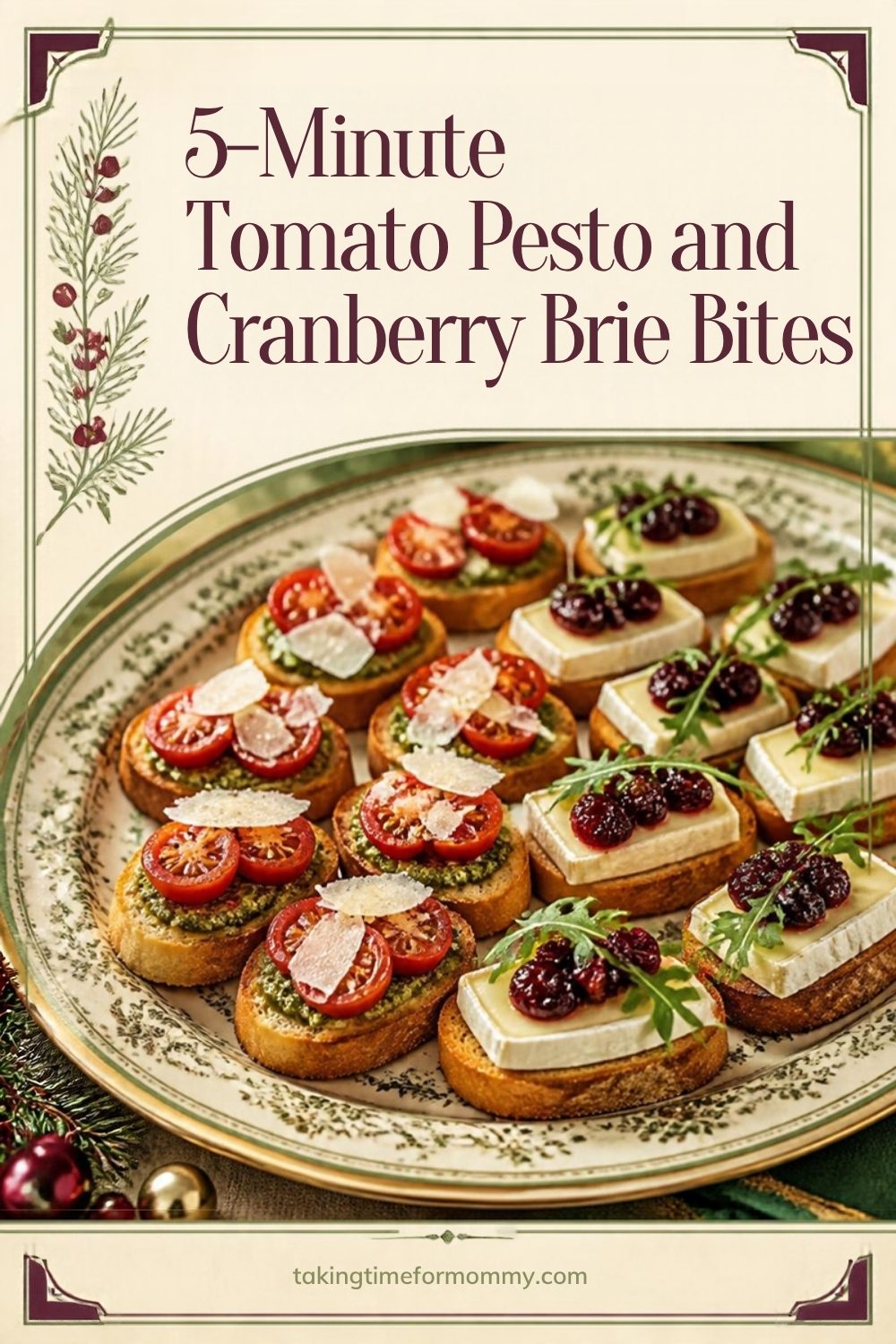Tomato Pesto and Cranberry Brie Bites (5-Minute Party Appetizers)
