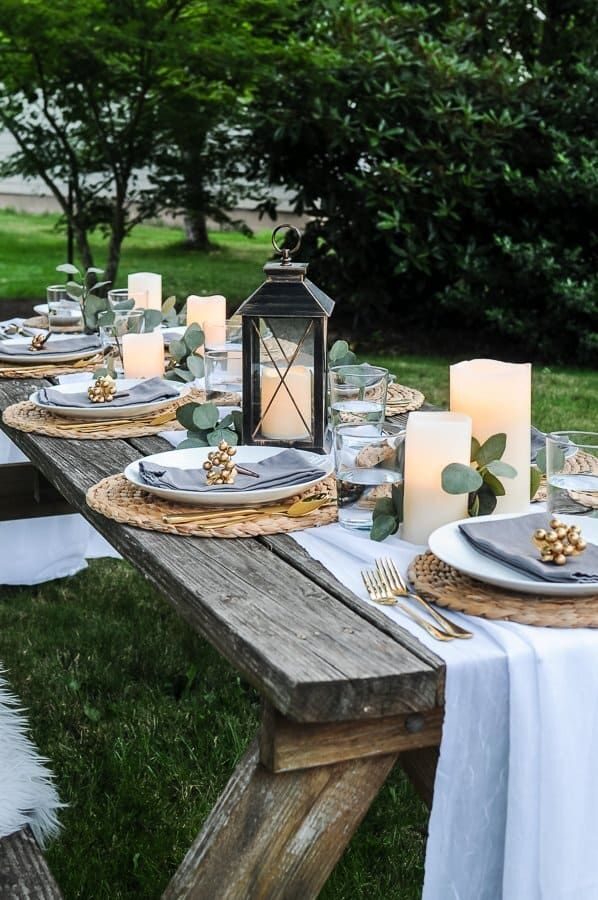 A cozy dinner table set for guests