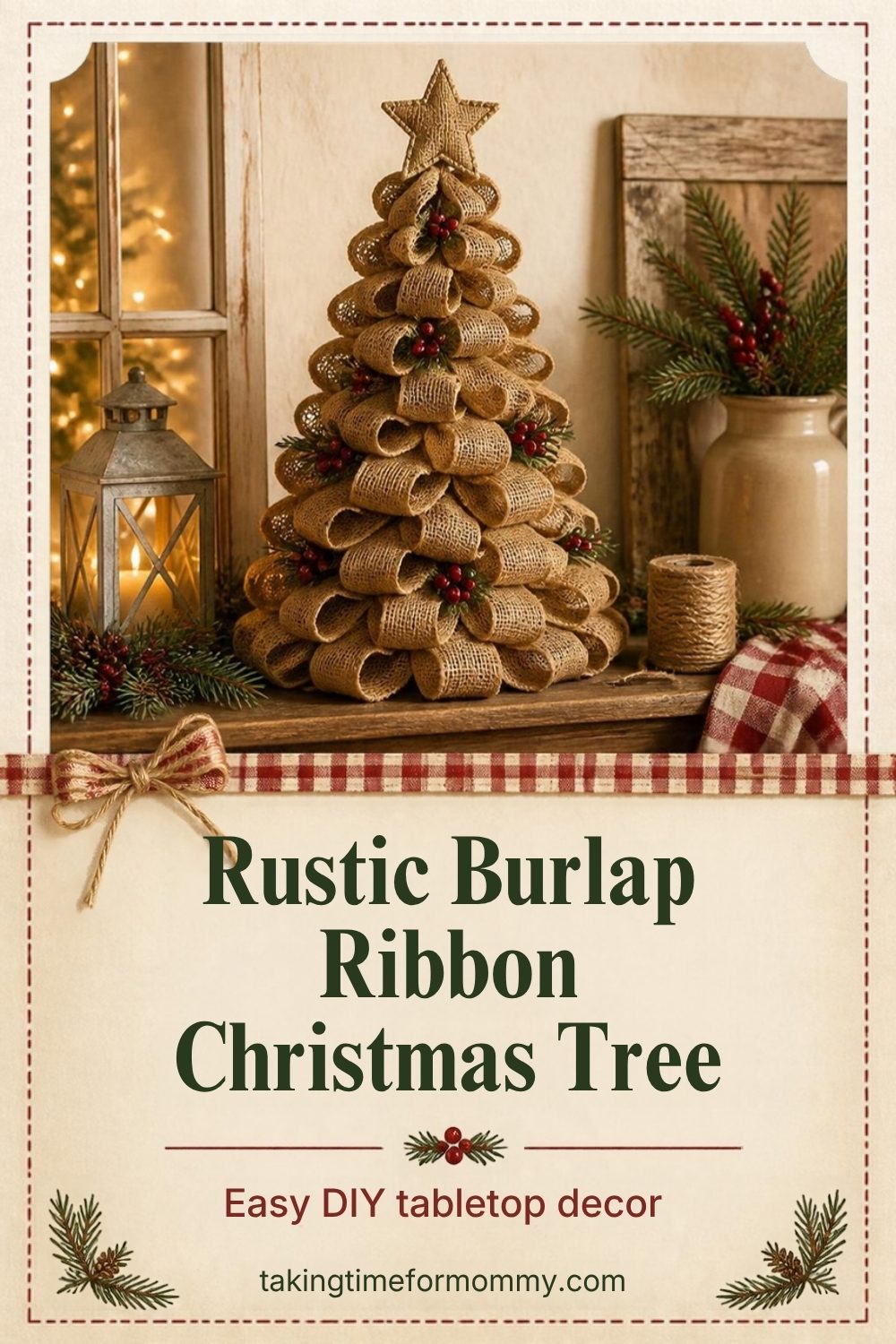 Burlap Ribbon Christmas Tree Craft (Easy Rustic Decor)