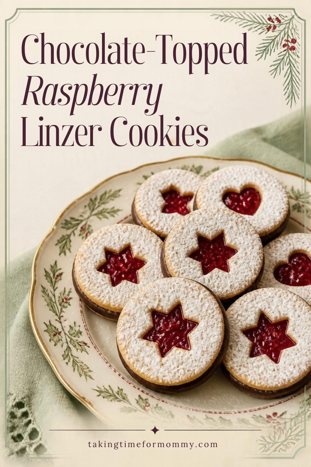 Chocolate-Topped Raspberry Linzer Cookies