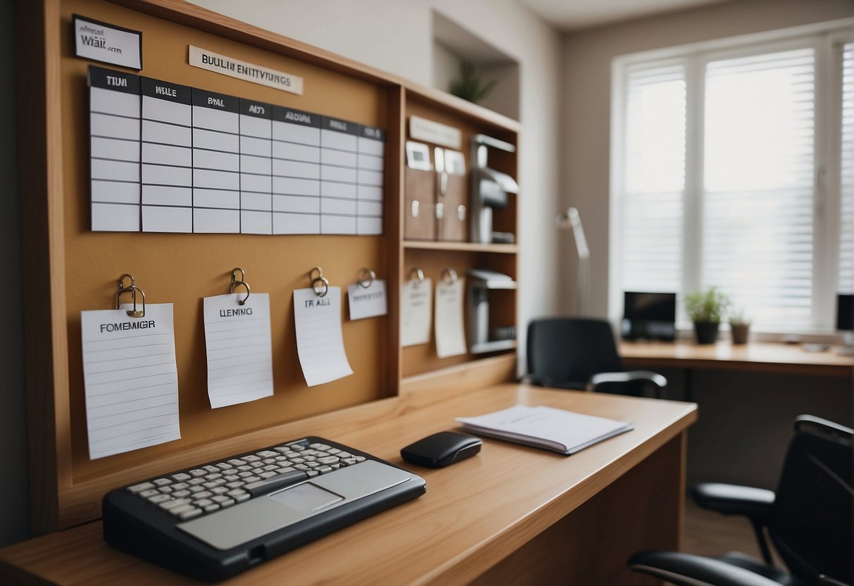 Family command center wall with a calendar, clipboards and labeled folders