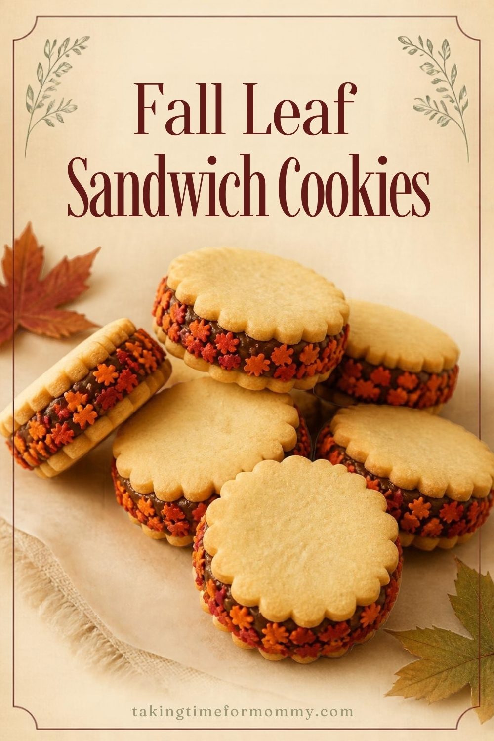 Fall Leaf Sandwich Cookies with Chocolate Frosting