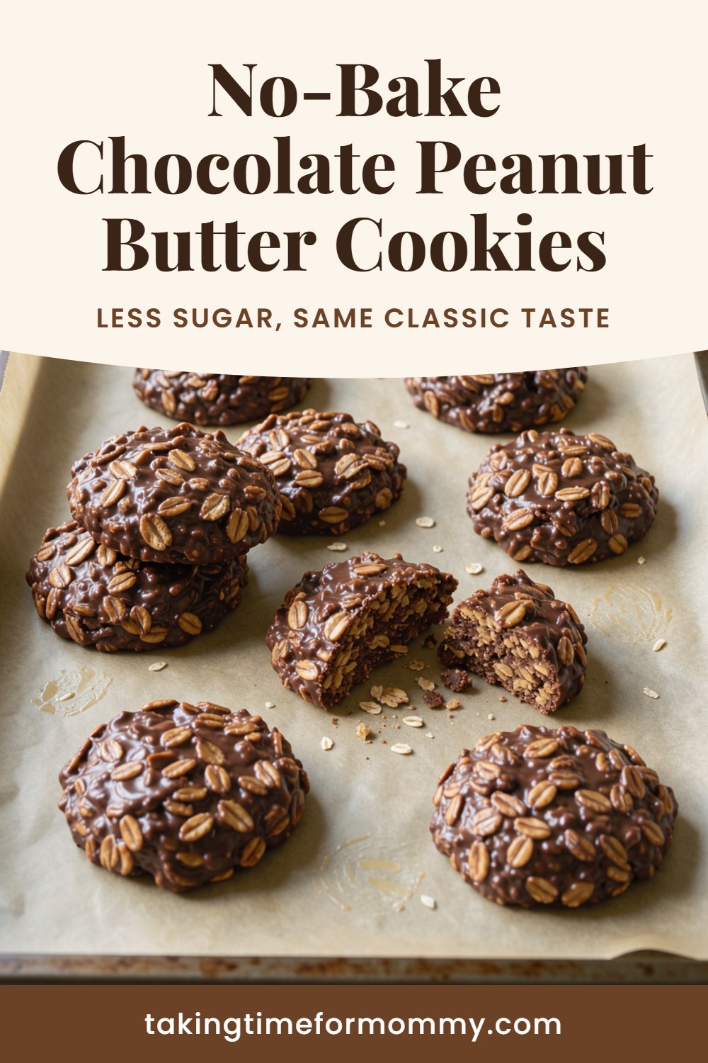 No-Bake Chocolate Peanut Butter Oatmeal Cookies (Less Sugar)