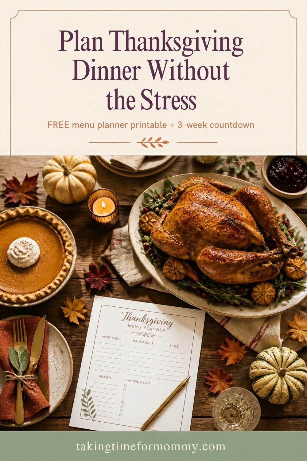 Plan Thanksgiving dinner without the stress: free menu planner printable and 3-week countdown